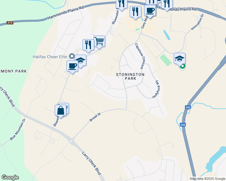 map of restaurants, bars, coffee shops, grocery stores, and more near 42 Hazelton Hill in Bedford