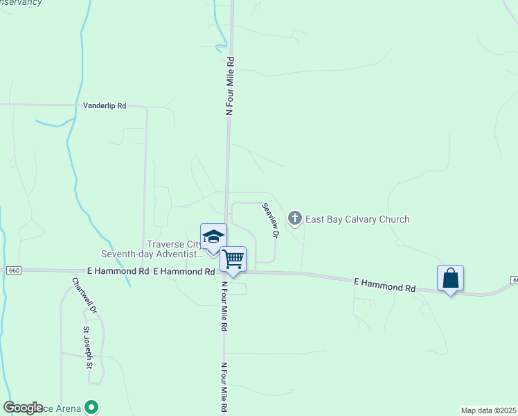 map of restaurants, bars, coffee shops, grocery stores, and more near 2086 Seaview Drive in Traverse City