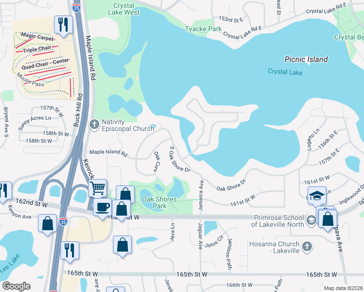 map of restaurants, bars, coffee shops, grocery stores, and more near 240 Maple Island Road in Burnsville