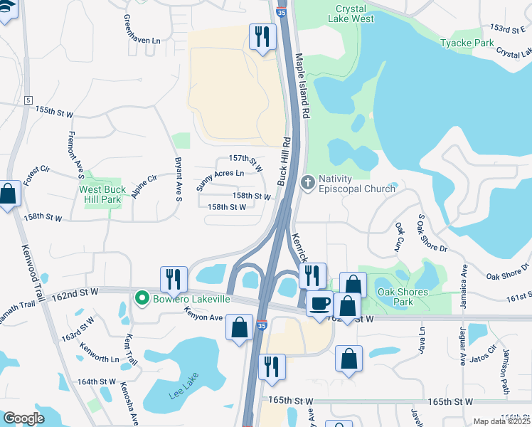map of restaurants, bars, coffee shops, grocery stores, and more near 200-298 Burnsville Circle in Burnsville