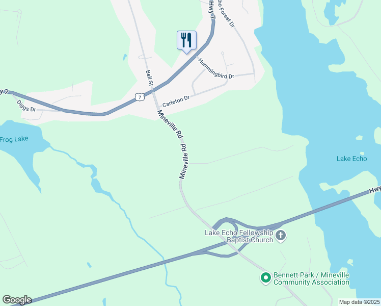 map of restaurants, bars, coffee shops, grocery stores, and more near 100 Mineville Road in Lake Echo