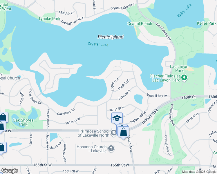 map of restaurants, bars, coffee shops, grocery stores, and more near 15620 Logarto Lane in Burnsville