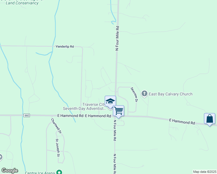 map of restaurants, bars, coffee shops, grocery stores, and more near 1956 Headwaters Drive in Traverse City