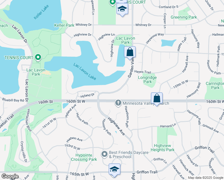 map of restaurants, bars, coffee shops, grocery stores, and more near 15954 Garden View Drive in Apple Valley