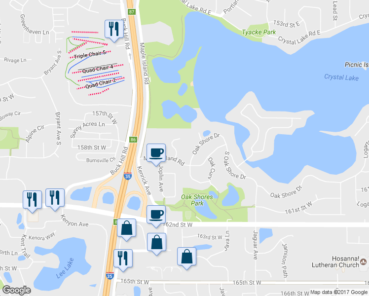 map of restaurants, bars, coffee shops, grocery stores, and more near 15737 Maple Island Court in Burnsville