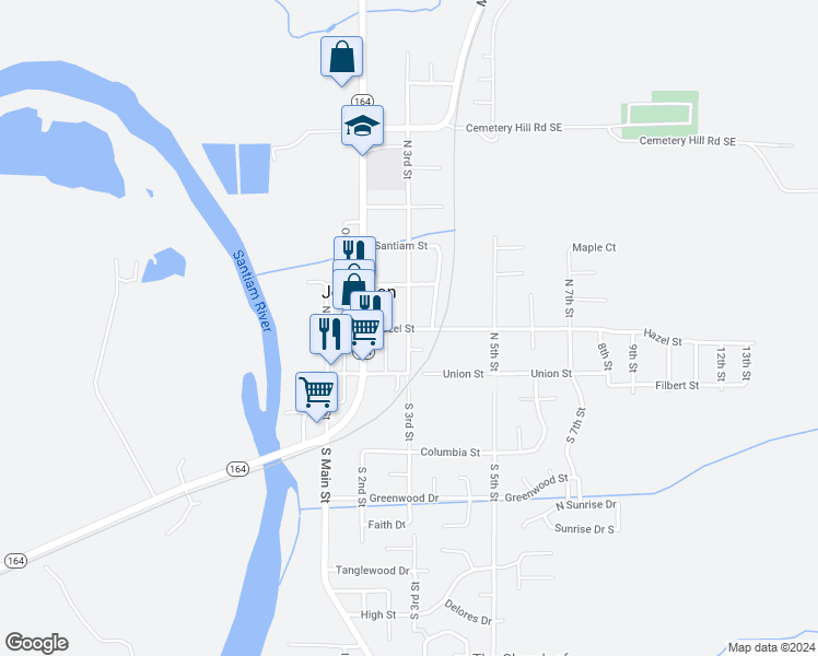 map of restaurants, bars, coffee shops, grocery stores, and more near 155 North 3rd Street in Jefferson