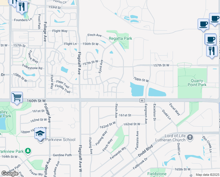 map of restaurants, bars, coffee shops, grocery stores, and more near 15951 Firtree Drive in Apple Valley