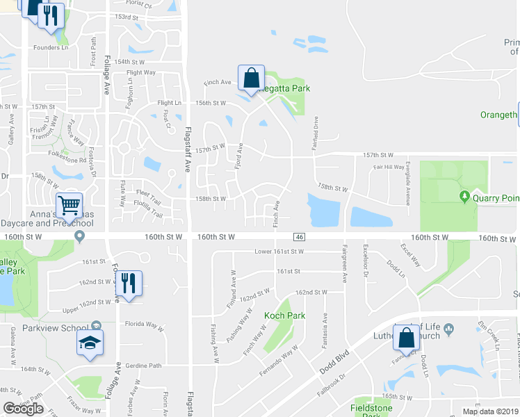 map of restaurants, bars, coffee shops, grocery stores, and more near 15965 Firtree Drive in Apple Valley