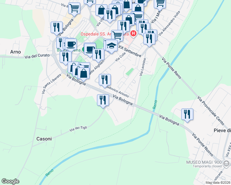 map of restaurants, bars, coffee shops, grocery stores, and more near 8 Via Don Giovanni Minzoni in Cento