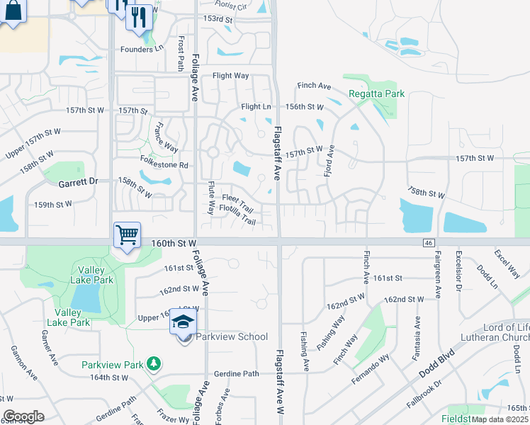 map of restaurants, bars, coffee shops, grocery stores, and more near 15868 Fleet Trail in Apple Valley