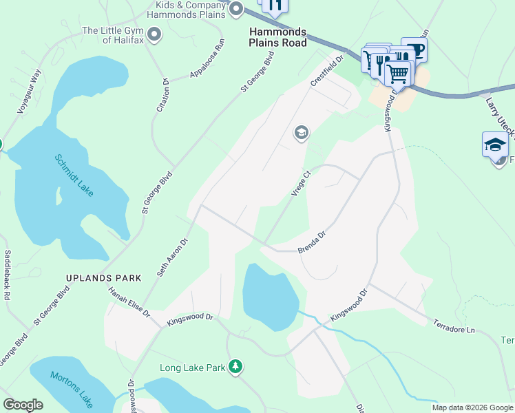 map of restaurants, bars, coffee shops, grocery stores, and more near 91 Brenda Drive in Hammonds Plains