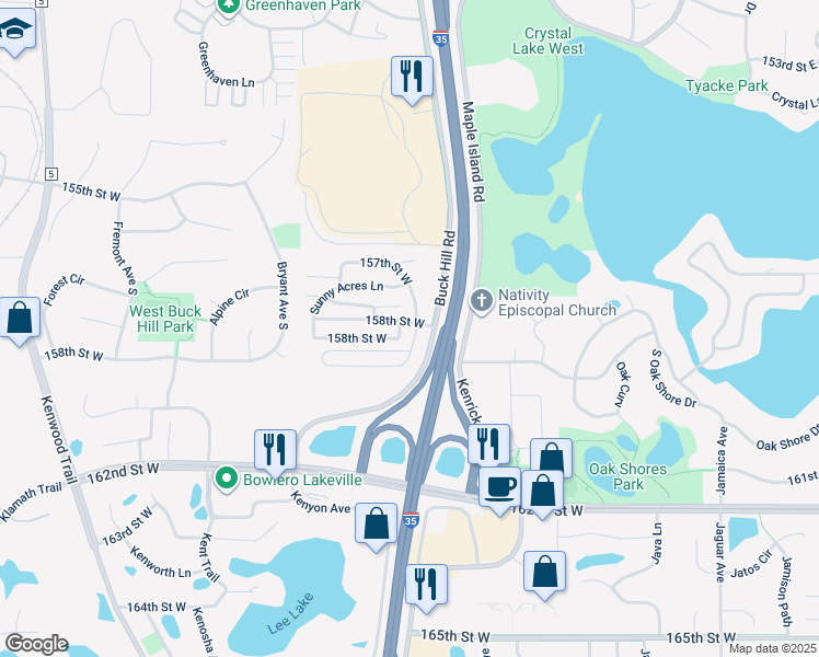 map of restaurants, bars, coffee shops, grocery stores, and more near 200 Burnsville Circle in Burnsville