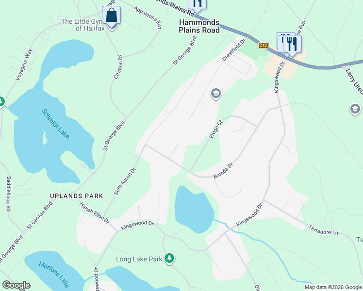 map of restaurants, bars, coffee shops, grocery stores, and more near 91 Brenda Drive in Hammonds Plains