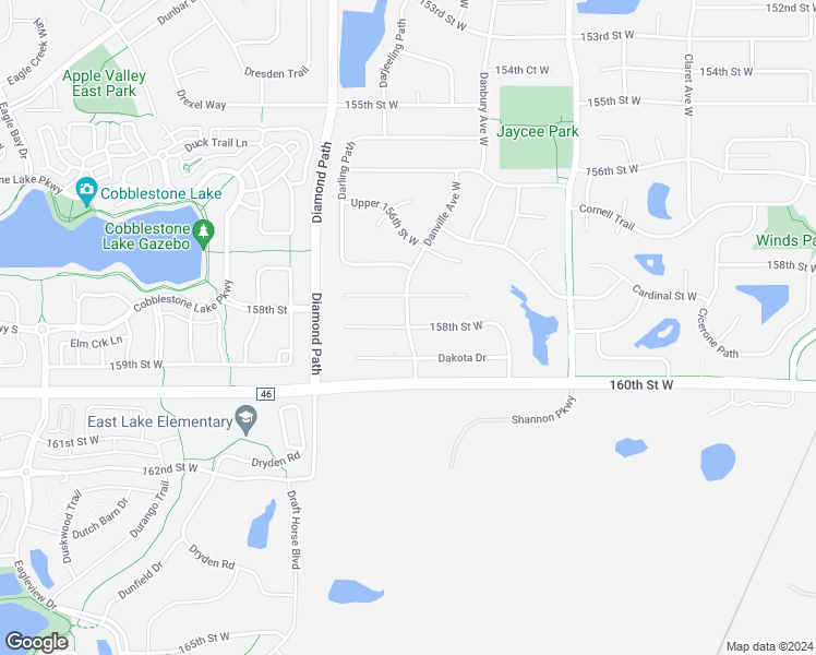 map of restaurants, bars, coffee shops, grocery stores, and more near Danville Ave W & 158th St W in Rosemount