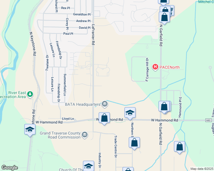 map of restaurants, bars, coffee shops, grocery stores, and more near in Garfield Township