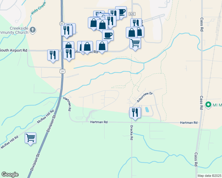 map of restaurants, bars, coffee shops, grocery stores, and more near 2256 Chelsea Lane in Traverse City
