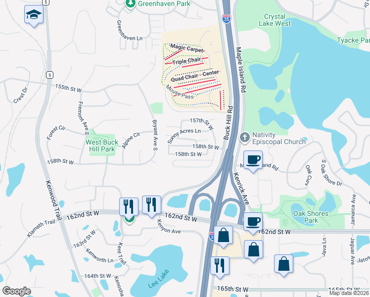 map of restaurants, bars, coffee shops, grocery stores, and more near 400-598 Connelly Lane in Burnsville