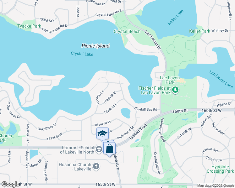 map of restaurants, bars, coffee shops, grocery stores, and more near 1100 156th Street East in Burnsville