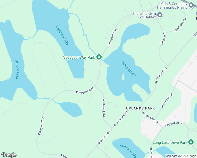 map of restaurants, bars, coffee shops, grocery stores, and more near Voyageur Way in Hammonds Plains