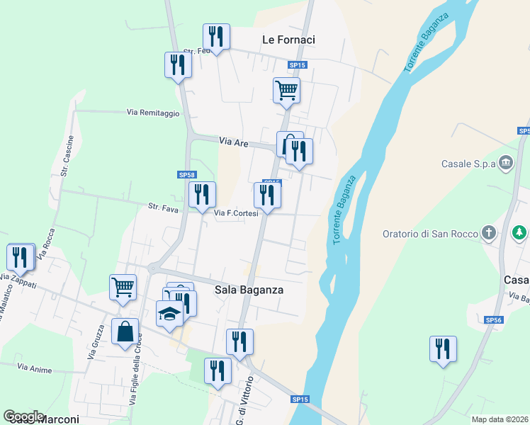 map of restaurants, bars, coffee shops, grocery stores, and more near 9 Via Provinciale in Sala Baganza