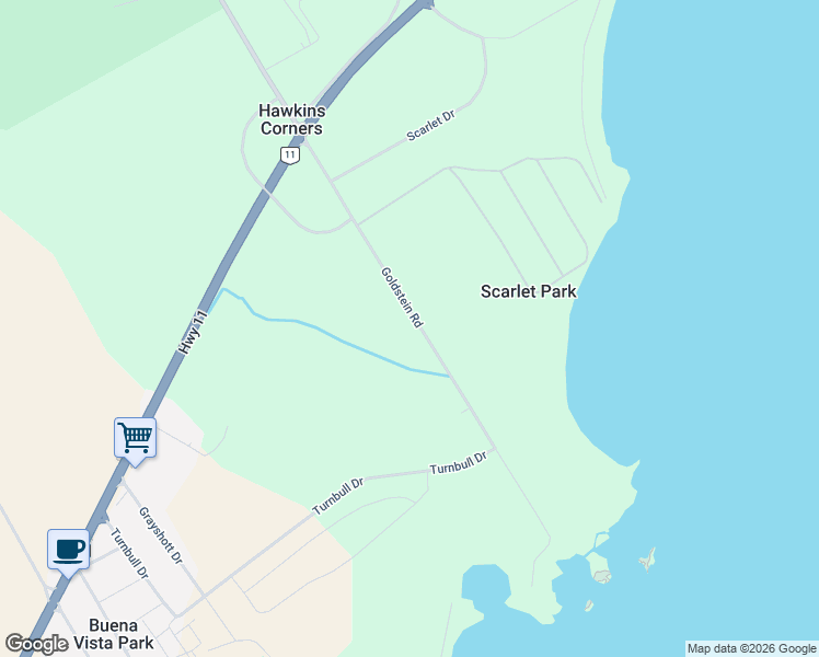 map of restaurants, bars, coffee shops, grocery stores, and more near 3242 Goldstein Road in Washago