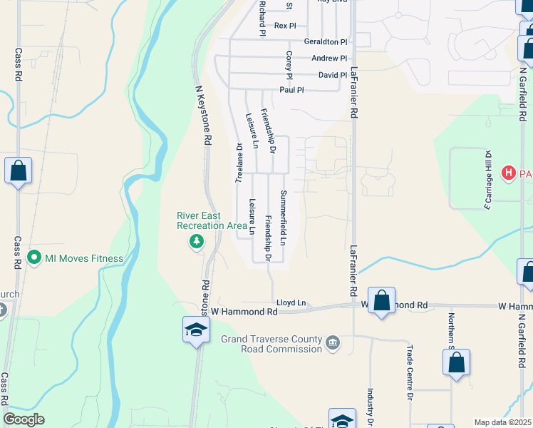 map of restaurants, bars, coffee shops, grocery stores, and more near 2201 Friendship Drive in Traverse City