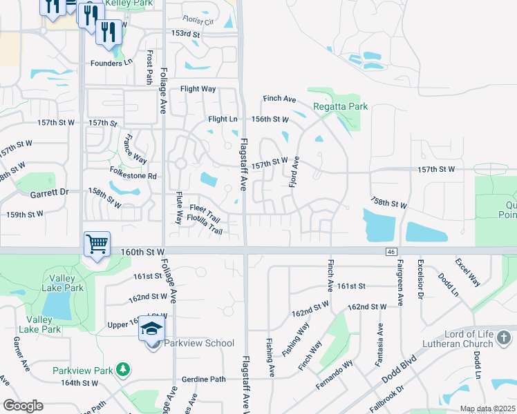 map of restaurants, bars, coffee shops, grocery stores, and more near 15767 Flackwood Trail in Apple Valley