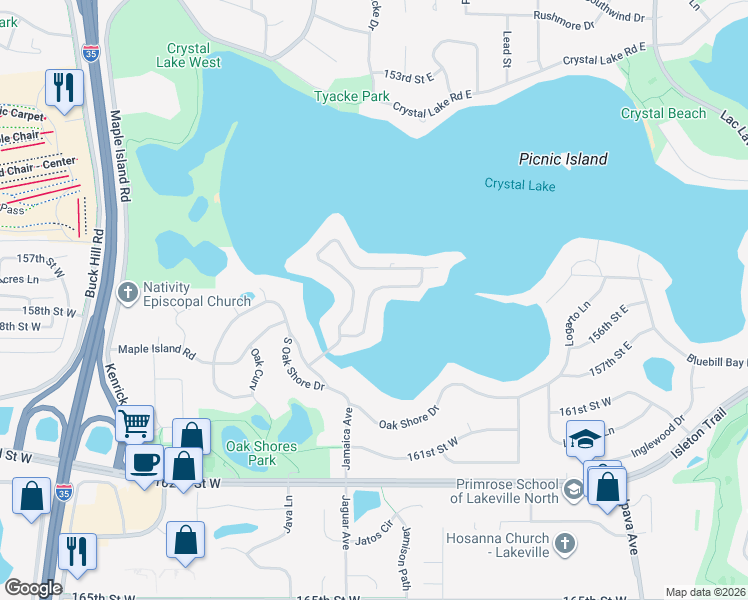 map of restaurants, bars, coffee shops, grocery stores, and more near 315 Maple Island Road in Burnsville