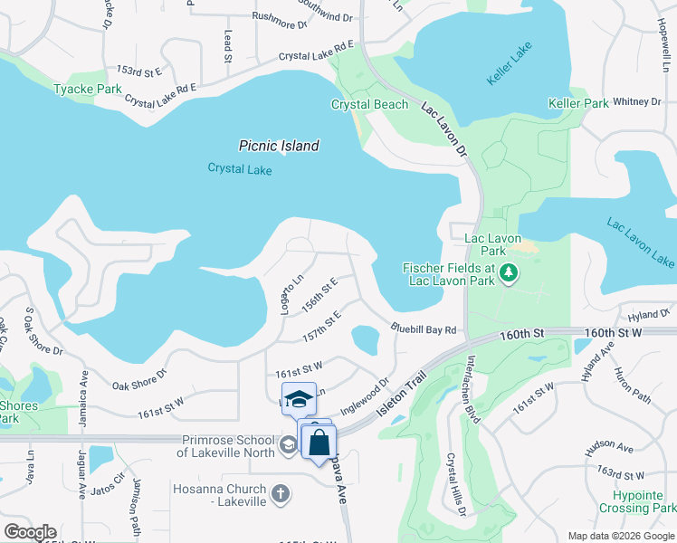 map of restaurants, bars, coffee shops, grocery stores, and more near 1100 156th Street East in Burnsville