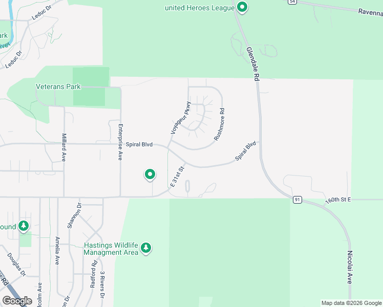 map of restaurants, bars, coffee shops, grocery stores, and more near 2727 Rushmore Road in Hastings