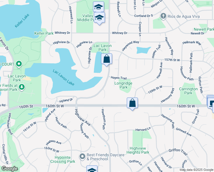 map of restaurants, bars, coffee shops, grocery stores, and more near 15840 Garden View Drive in Apple Valley