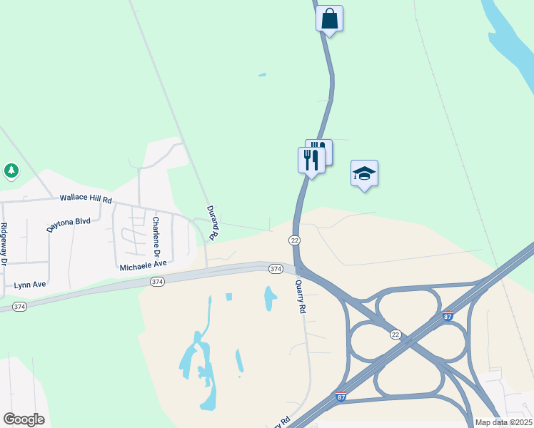 map of restaurants, bars, coffee shops, grocery stores, and more near 23 Eddie Dr in Plattsburgh