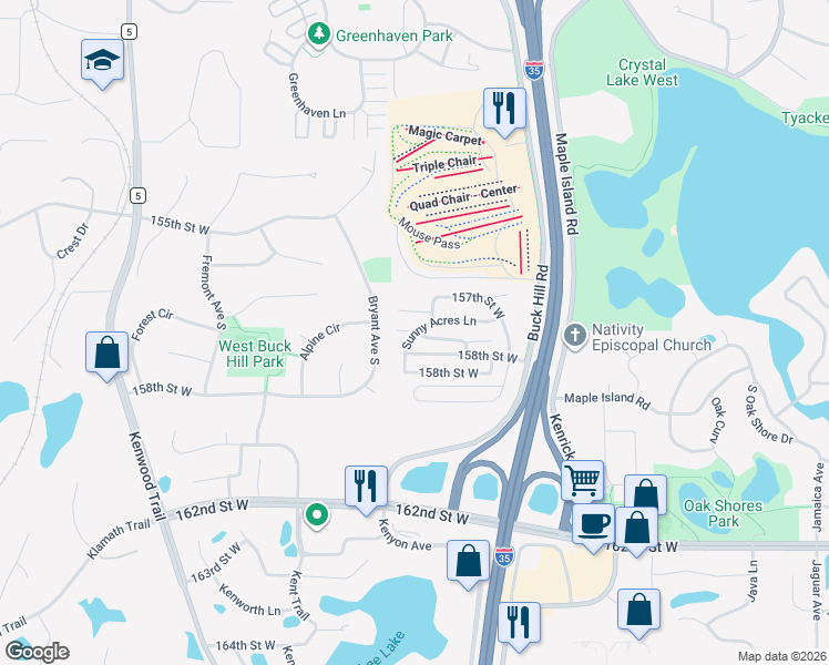 map of restaurants, bars, coffee shops, grocery stores, and more near 400 Connelly Lane in Burnsville