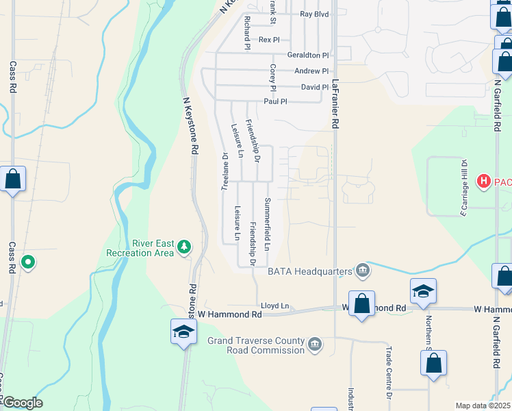 map of restaurants, bars, coffee shops, grocery stores, and more near 2201 Friendship Drive in Traverse City