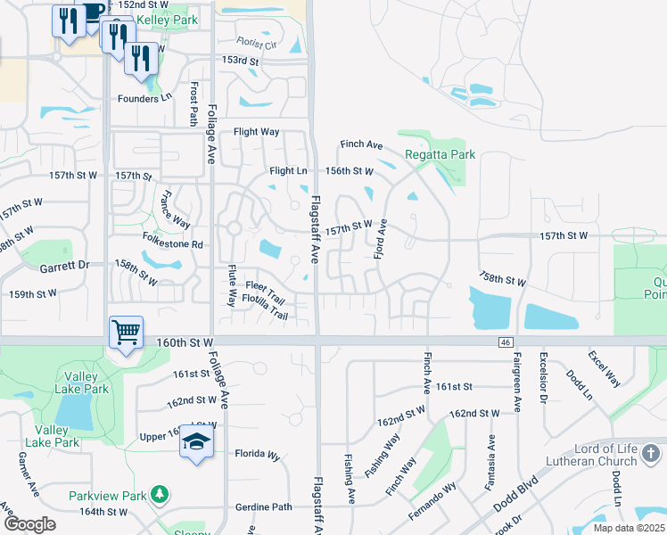 map of restaurants, bars, coffee shops, grocery stores, and more near 15767 Flackwood Trail in Apple Valley