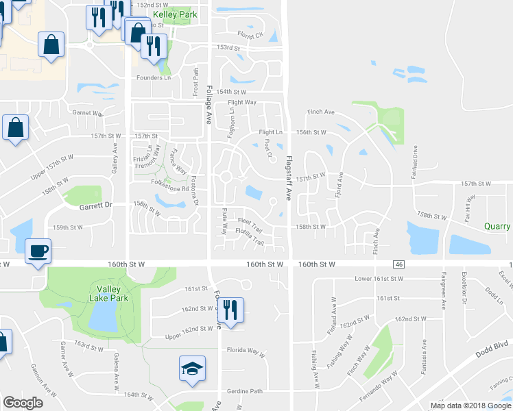 map of restaurants, bars, coffee shops, grocery stores, and more near 6435 158th Street West in Apple Valley