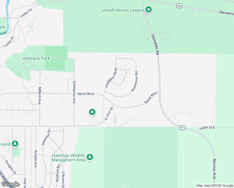 map of restaurants, bars, coffee shops, grocery stores, and more near 2727 Rushmore Road in Hastings