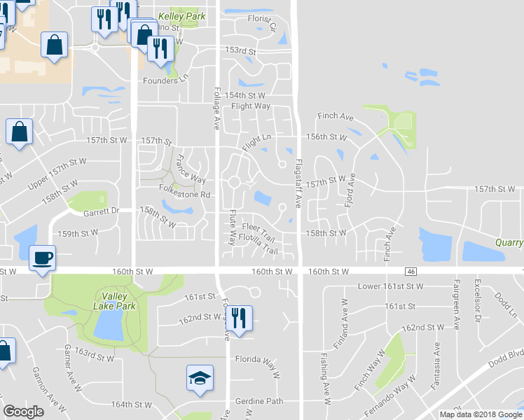 map of restaurants, bars, coffee shops, grocery stores, and more near 6441 158th Street West in Apple Valley
