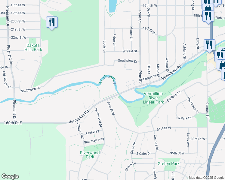 map of restaurants, bars, coffee shops, grocery stores, and more near 1000 County Road 47 in Hastings