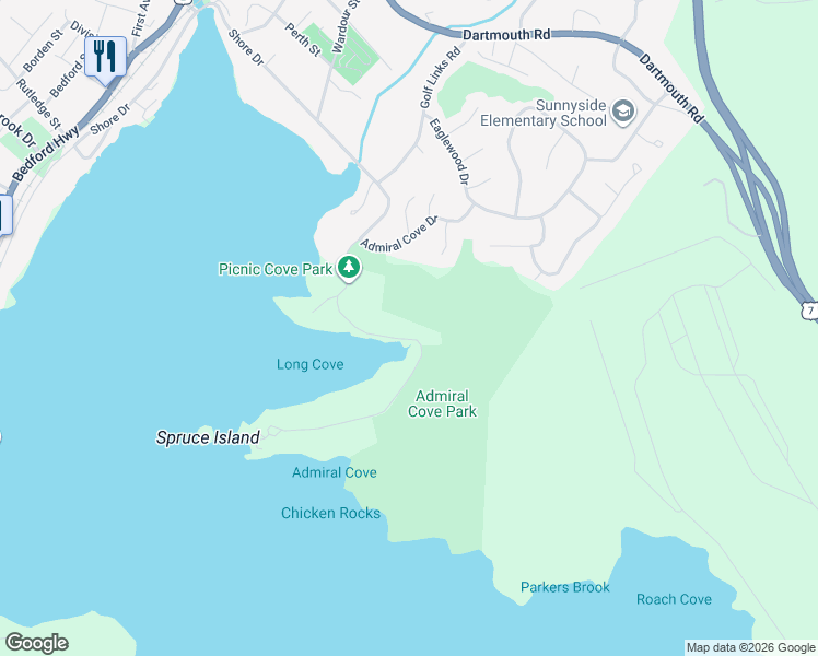 map of restaurants, bars, coffee shops, grocery stores, and more near 1160 Shore Drive in Bedford