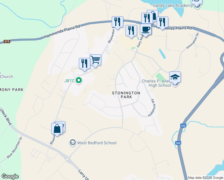 map of restaurants, bars, coffee shops, grocery stores, and more near 267 Gary Martin Drive in Bedford