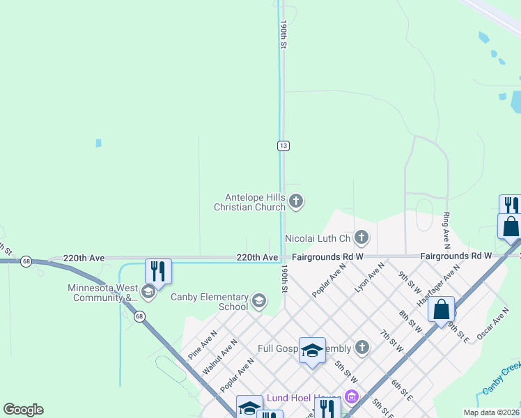 map of restaurants, bars, coffee shops, grocery stores, and more near in Canby