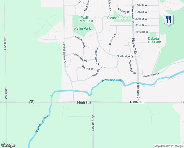 map of restaurants, bars, coffee shops, grocery stores, and more near 1640 Oak Hill Drive in Hastings