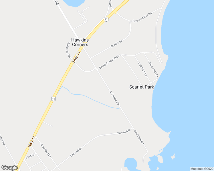 map of restaurants, bars, coffee shops, grocery stores, and more near 3212 Goldstein Road in Washago