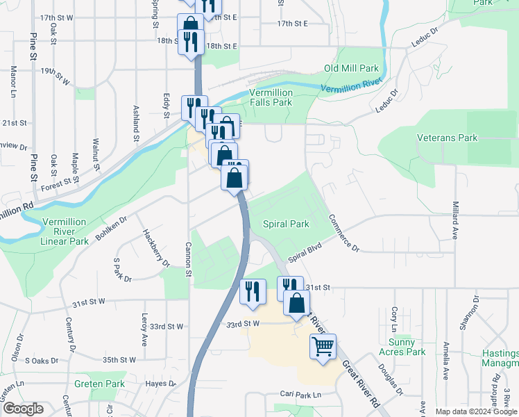 map of restaurants, bars, coffee shops, grocery stores, and more near 18 East 26th Street in Hastings