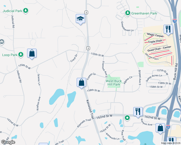 map of restaurants, bars, coffee shops, grocery stores, and more near 15585 Saint Moritz Court in Burnsville