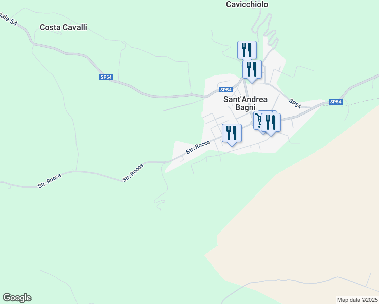 map of restaurants, bars, coffee shops, grocery stores, and more near 3 Strada Rocca in Sant'Andrea Bagni