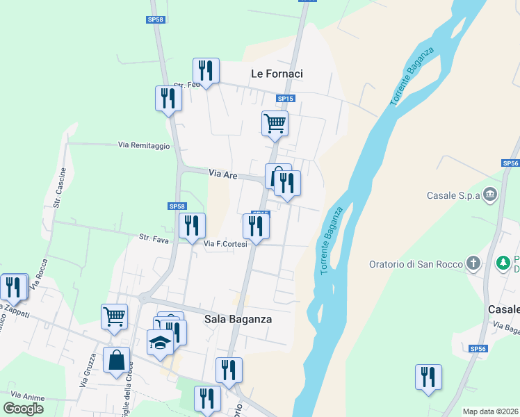 map of restaurants, bars, coffee shops, grocery stores, and more near 9 Via Provinciale in Sala Baganza
