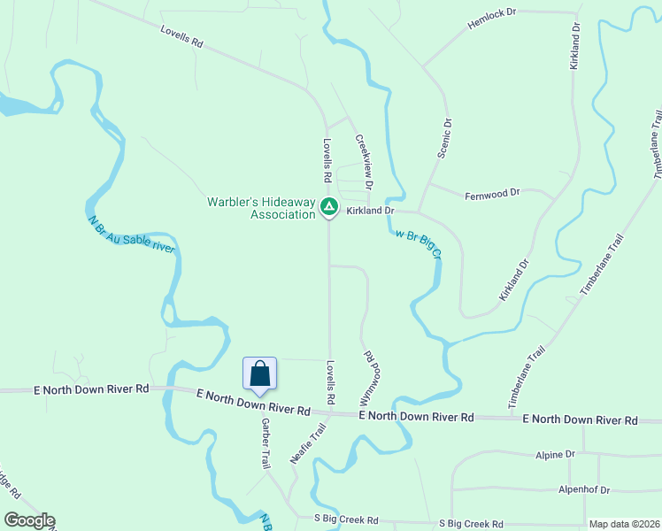 map of restaurants, bars, coffee shops, grocery stores, and more near 2318 Wynnwood Road in Grayling