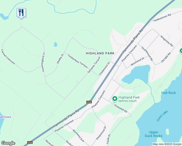 map of restaurants, bars, coffee shops, grocery stores, and more near 6 Timberlane Terrace in Hammonds Plains